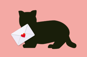手紙を加える黒猫